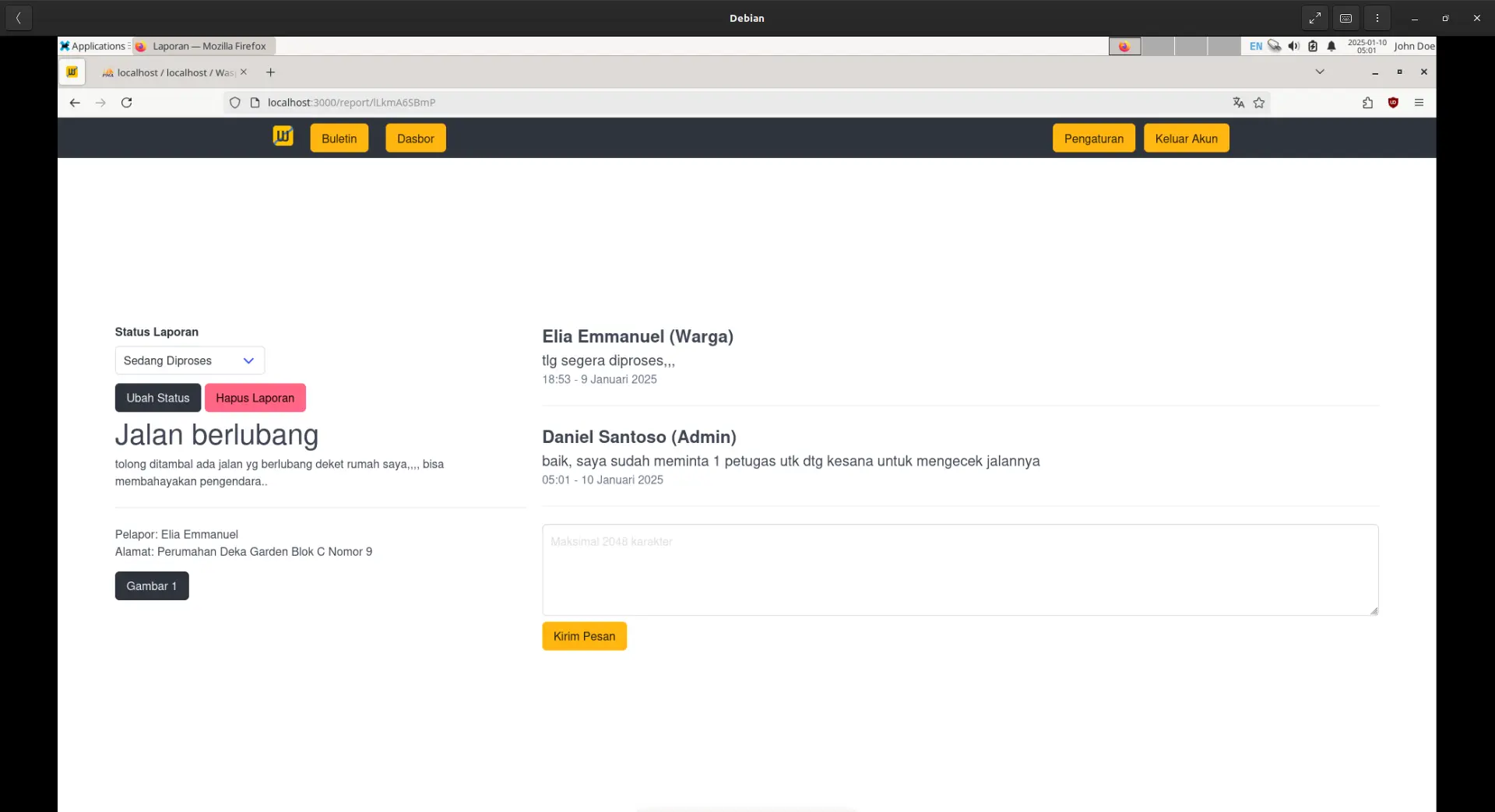 Aplikasi Pelaporan dan Pemantauan Kejadian di Lingkungan Tempat Tinggal